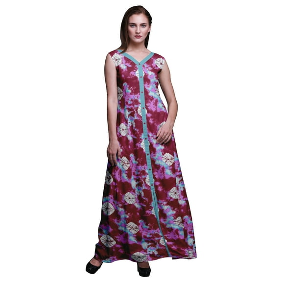 Bimba Tie-Dye Women V Neck Sleeveless Front Slit Casual Maxi Printed BohoÂ Dress-XX-Large