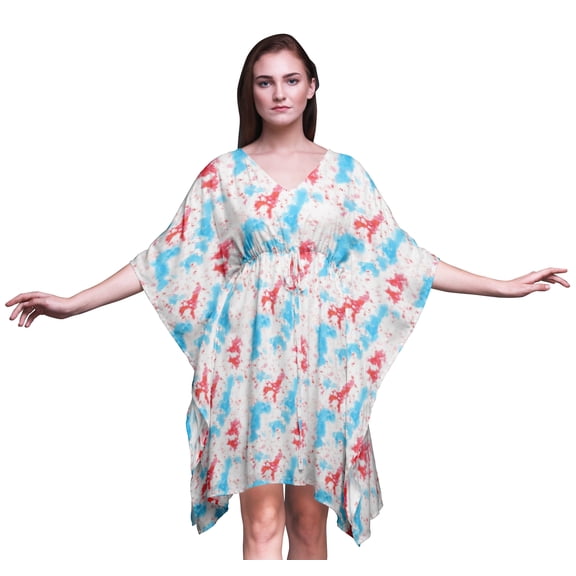 Bimba Tie-Dye Womens Short Beach Kaftan Beachwear Bikini Coverup Midi Dress-4X-5X