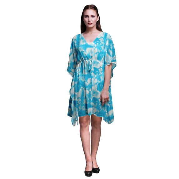 Bimba Turquoise Green Tie-Dye Light Womens Short Beach Kaftan Beachwear Bikini Coverup Midi Dress-4X-5X