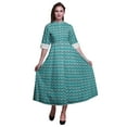 thumbnail image 1 of Bimba Turquoise Green2 Ikat Anarkali Dress For Women Indian Ethnic Printed Kurti Long Kurta Party Dress Large, 1 of 6