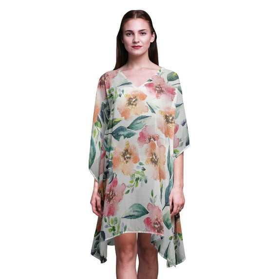 Bimba Watercolor Ladies Kaftan Holiday Loungewear Midi Dress Beach Coverup-XL-3X