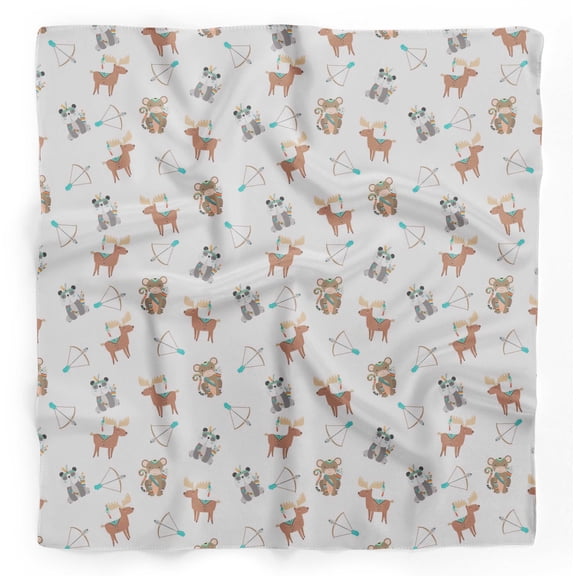 Bimba White Arrow & Reindeer Kids Printed Pure Silk Scarf For Hair Neck Head Bandanas For Women 40 x 40 Inches