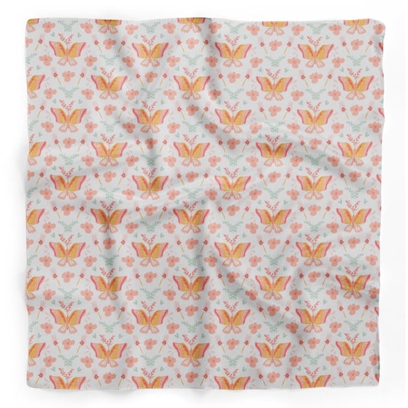 Bimba White Artistic & Floral Printed Pure Silk Scarf Neck Wrap Summer Hair Bandanas For Women 40 x 40 Inches