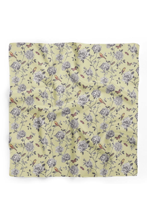 White Bird & Floral Printed Pure Silk Scarf For Hair Neck Head Bandanas For Women 40 x 80 Inches