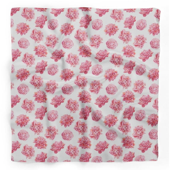 Bimba White Carnation Floral Printed Pure Silk Scarf For Hair Neck Head Bandanas For Women 40 x 80 Inches