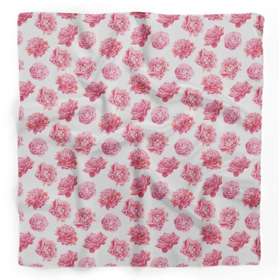 Bimba White Carnation Floral Printed Pure Silk Scarf Neck Wrap Summer Hair Bandanas For Women 40 x 40 Inches