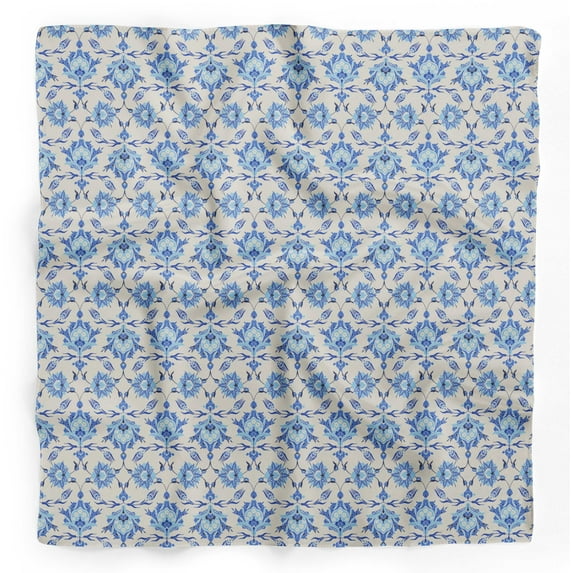 Bimba White Damask Floral Printed Pure Silk Scarf For Hair Neck Head Bandanas For Women 40 x 40 Inches