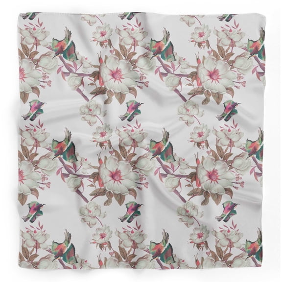 Bimba White Floral & Bird Printed Pure Silk Scarf Neck Wrap Summer Hair Bandanas For Women 40 x 40 Inches
