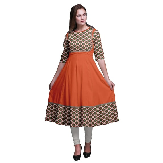 Bimba White Ikat Geometric Anarkali Dress Long Indian Ethnic Wear For Women Maxi Kurta Ethnic Kurti Small