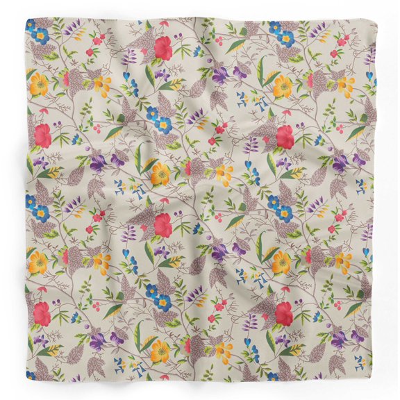 Bimba White Leaf Floral Printed Pure Silk Scarf For Hair Neck Head Bandanas For Women 40 x 80 Inches