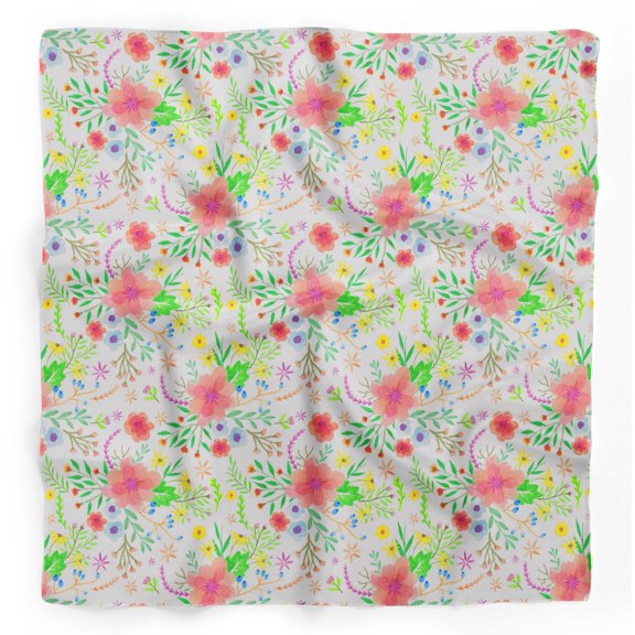 Bimba White Leaves & Flower Floral Pure Silk Printed Scarf Dupatta Head Neck Wrap Bandanas For Women 40 x 40 Inches