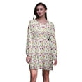 thumbnail image 1 of Bimba White Lily & Lotus Floral Button Down Midi Dress Women Tunic Long Sleeve Smocked Top-Small, 1 of 7