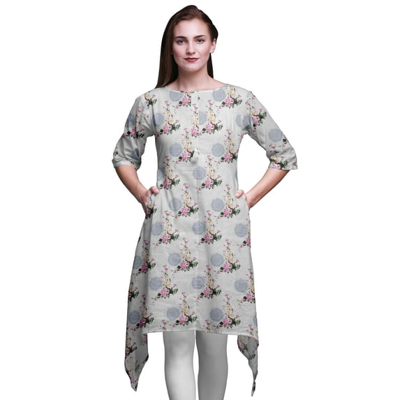 Bimba White Mandala,Amber Flush & Lily Floral Printed Tops For Women Asymmetric Kurti Summer Dress For Girls XSmall