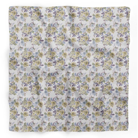 Bimba White Polo Rose Floral Printed Pure Silk Scarf For Hair Neck Head Bandanas For Women 40 x 40 Inches