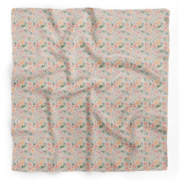 Bimba White Ranunculus Tango & Rose Floral Pure Silk Printed Scarf Dupatta Head Neck Wrap Bandanas For Women 40 x 40 Inches