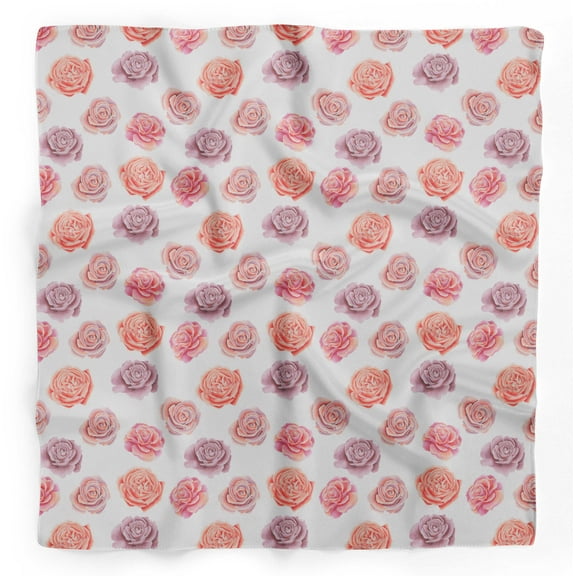 Bimba White Rose Floral Printed Pure Silk Scarf For Hair Neck Head Bandanas For Women 40 x 40 Inches