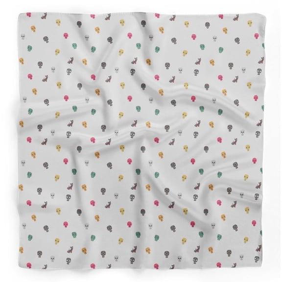 Bimba White Skull & Cat Tribal Printed Pure Silk Scarf Neck Wrap Summer Hair Bandanas For Women 40 x 40 Inches