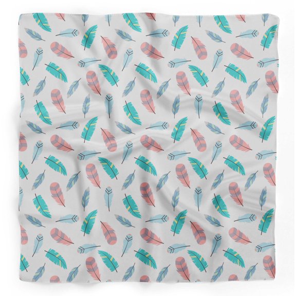 Bimba White Tribal Feather Pure Silk Printed Scarf Dupatta Head Neck Wrap Bandanas For Women 40 x 40 Inches