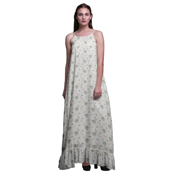 Bimba White3 Butterflies Leaves,Floral & Womens Sleepwear Long Nightgown Printed Spaghetti Strap Ladies Nightwear XXX-Large