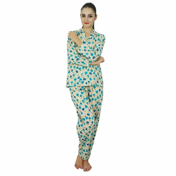 Bimba Women 2 Piece Pajama Set Cotton Night Wear Floral Print Long Sleeve