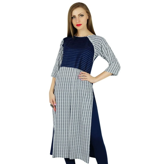 Bimba Women 3/4 Sleeve Blue Kurti Kurta Trendy Casual Tunic Summer Day Blouse