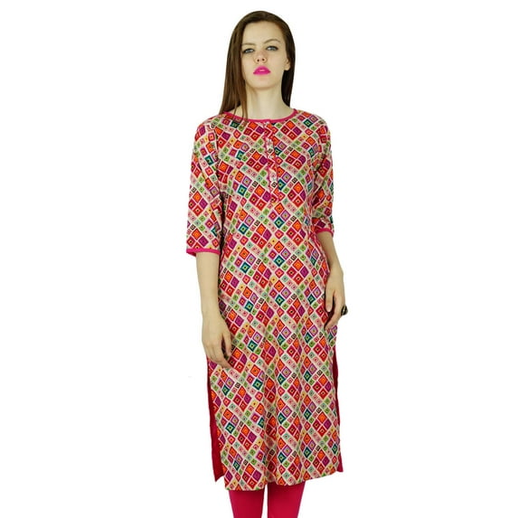 Bimba Women 3/4 Sleeve Cotton Kurta Kurti Indian Multicolor Tunic Blouse