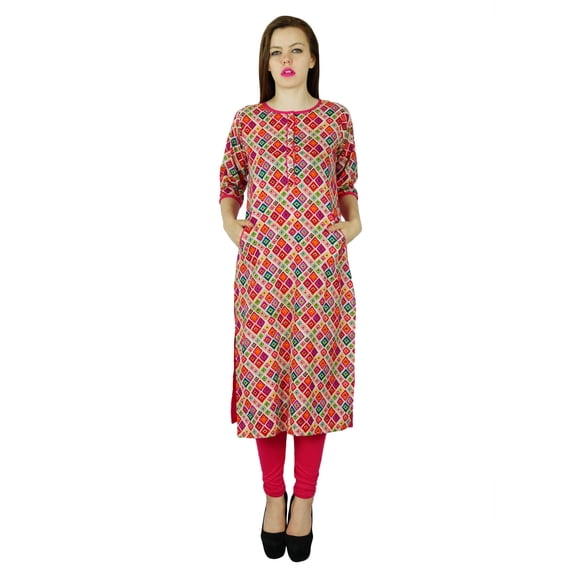 Bimba Women 3/4 Sleeve Cotton Kurta Kurti Indian Multicolor Tunic Blouse