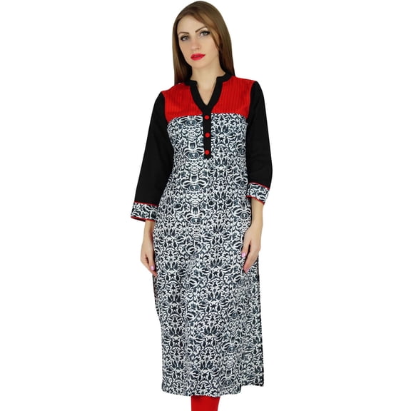 Bimba Women 3/4 Sleeve Printed Kurti Cotton Kurta Summer Indian Blouse Day Tunic