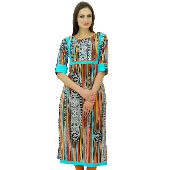 Bimba Women 3/4 Sleeve Printed Straight Cotton Kurti Kurta Dress Ethnic Tunic