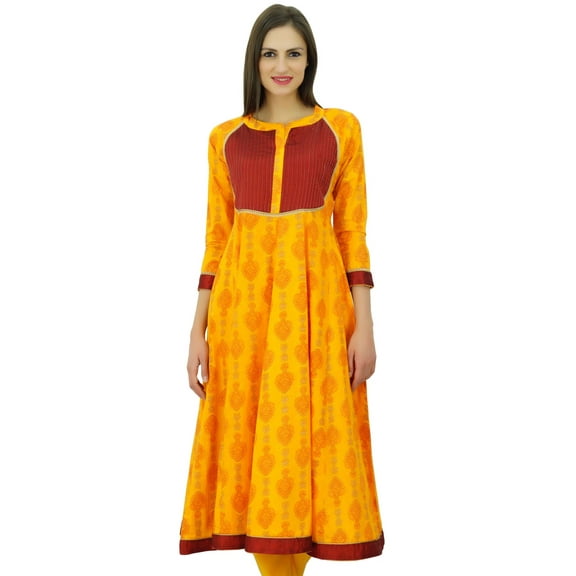 Bimba Women Anarkali Designer Cotton Kurti 3/4 Sleeve Ladies Kurta Custom Dress Indian Clothing