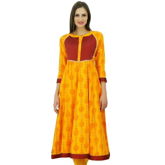 Bimba Women Anarkali Designer Cotton Kurti 3/4 Sleeve Ladies Kurta Custom Dress