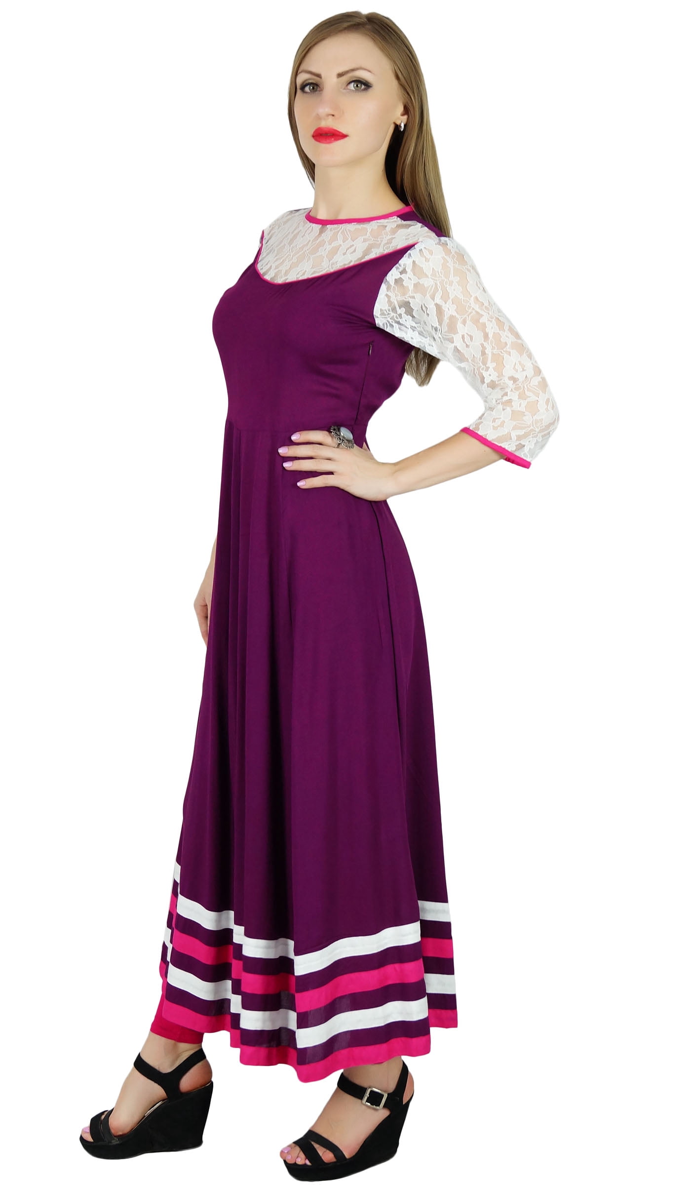 Bimba Women's Short Anarkali Kurti – Orange Cotton, Long Sleeve, Flared Silhouette, 41 Inches Long - View #4