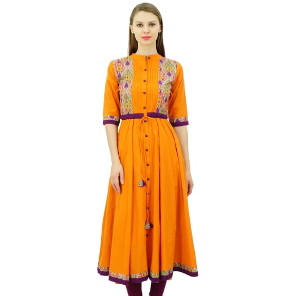 Bimba Women Anarkali Kurti Long Flared Tunic Cotton Kurta Indian Ethnic Blouse