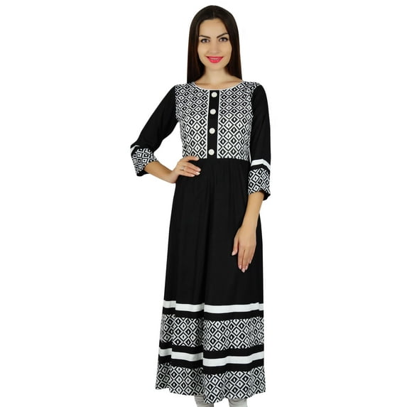 Bimba Women Anarkali Printed Kurta Long Kurti 3/4 Sleeves Blouse