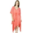 thumbnail image 1 of Bimba Women Asymmetrial Cotton Kaftan Peach Rayon Caftan With Pom-Pom Beach Coverup, 1 of 6