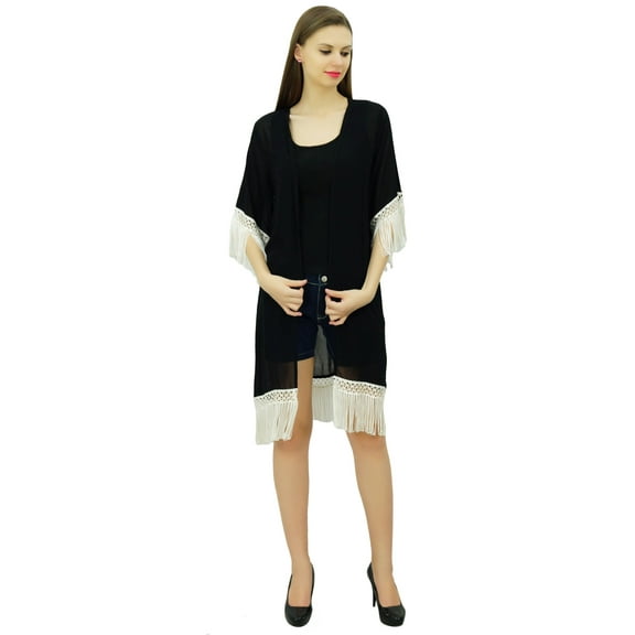 Bimba Women Beach Coverup Sheer Georgette Trendy Tassel Shrug
