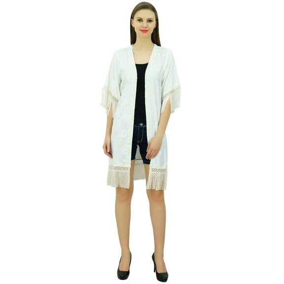 Bimba Women Beach Rayon Cover-up Kimono Sleeve Tassel Shrug