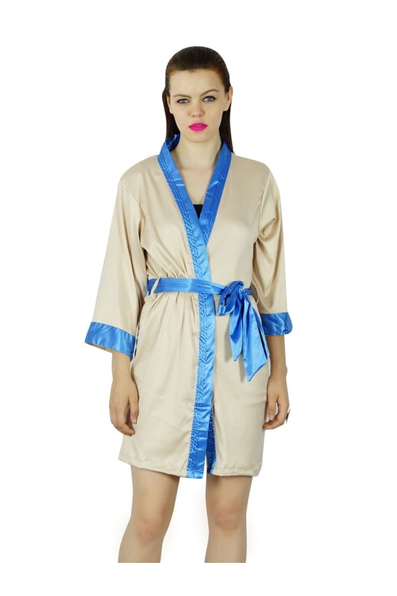 Women Beige Satin Custom Short Robe Bridesmaid WeddingRobes Coverup