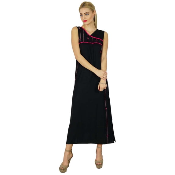 Bimba Women Black A-Line Maxi Dress Sleeveless Casual Boho Chic Clothing
