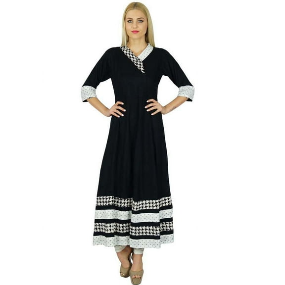 Bimba Women Black Anarkali Kurti Indian Ethnic 3/4 Sleeve Cotton Kurta Blouse