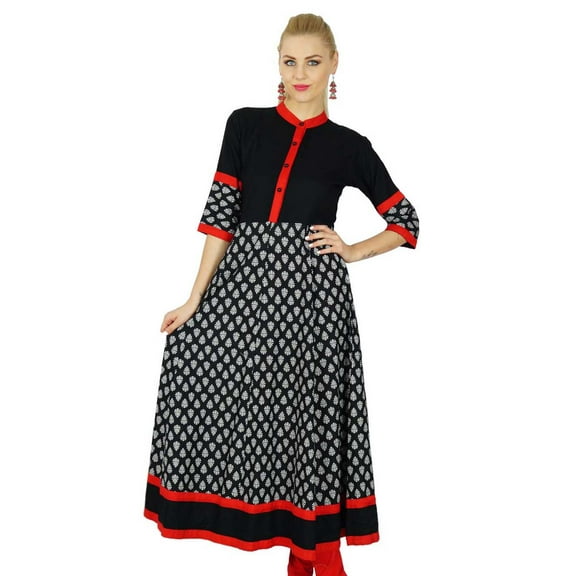 Bimba Women Black Anarkali custom Kurta Kurti 3/4 Sleeve Formal Indian Top Blouse