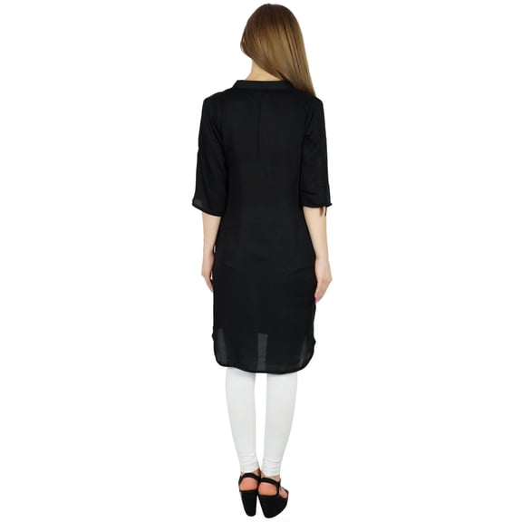 Bimba Women Black Cotton Blend Tunic Short Kurta Kurti Casual Blouse Summer Wear