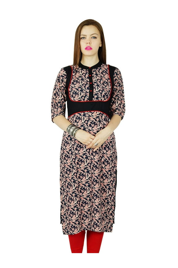 Women Black Cotton custom Kurta Kurti short Sleeve Summer Tunic Long Top Blouse Indian Clothing