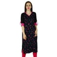 thumbnail image 1 of Bimba Women Black Floral Rayon Kurta Kurti Classic Chic Casual Tunic Blouse, 1 of 1