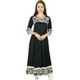 thumbnail image 1 of Bimba Women Black Long Flaired Anarkali Kurti Rayon Kurta Indian Ethnic Formal Blouse, 1 of 6
