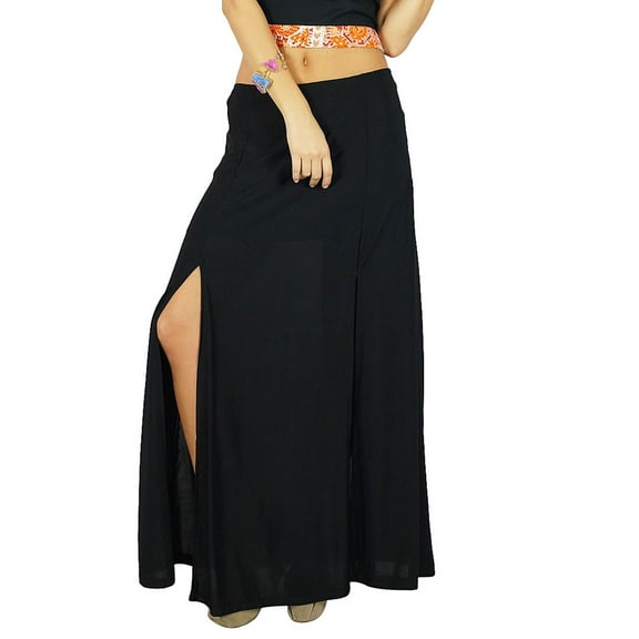 Bimba Women Black Pencil Long Skirt Side Slit Rayon Skirt