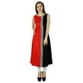 thumbnail image 1 of Bimba Women Black & Red Rayon Kurta Long Kurti Indian Blouse Sleeveless, 1 of 1