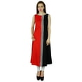 thumbnail image 1 of Bimba Women Black & Red Rayon Kurta Long Kurti Indian Blouse Sleeveless, 1 of 2