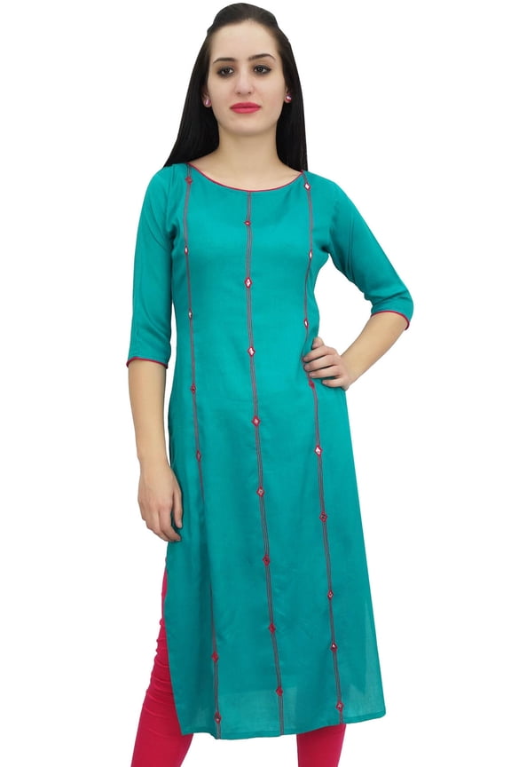 Women Black Short custom Kurta Kurti 3/4 Sleeve Formal Indian Top Blouse