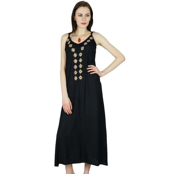 Bimba Women Black Summer Dress Mid Calf Length Custom Casual Dress